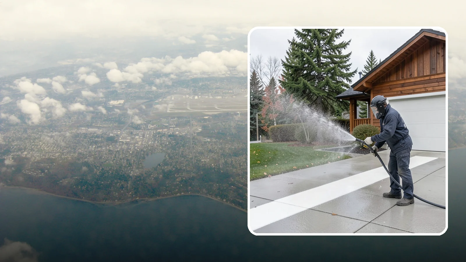 Concrete Brightening in Burien, King County, WA - Bring grayed, weathered concrete back to a bright, fresh tone with a post-wash brightening treatment.