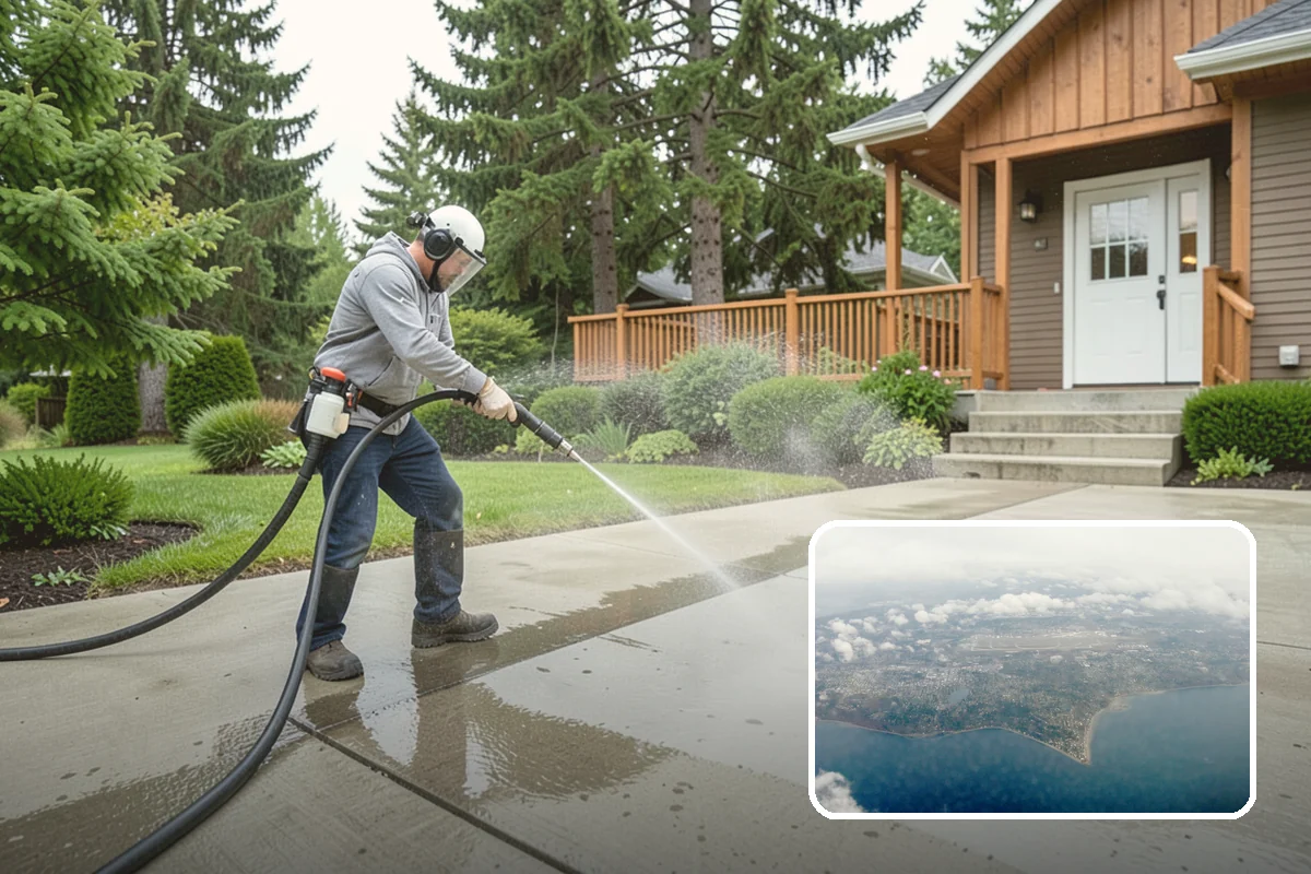 Concrete Brightening in Burien, King County, WA - Reverses the dull, grayed look caused by years of damp weather