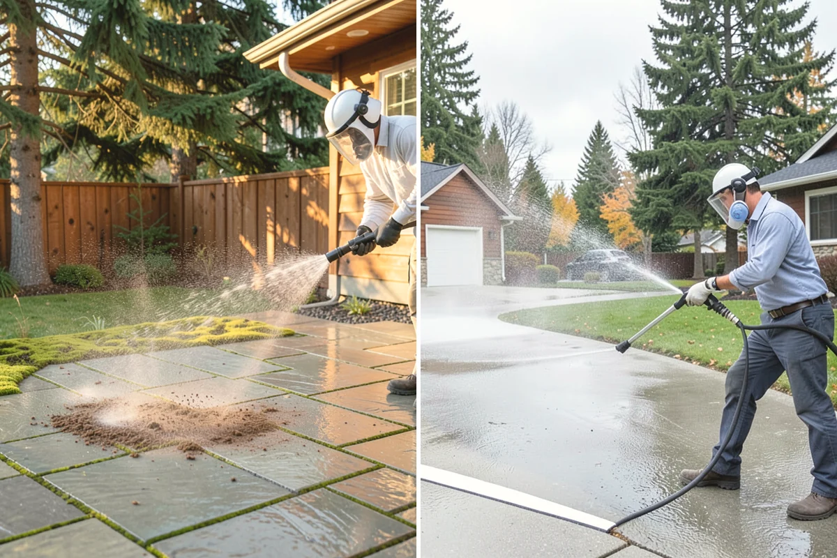 Concrete Brightening in Carbonado, Pierce County, WA - Complete a full surface clean to remove organic growth