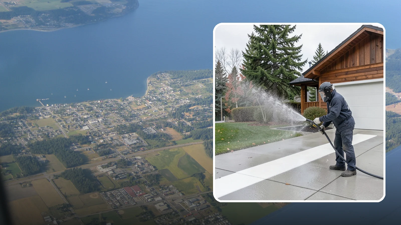 Concrete Brightening in Coupeville, Island County, WA - Bring grayed, weathered concrete back to a bright, fresh tone with a post-wash brightening treatment.