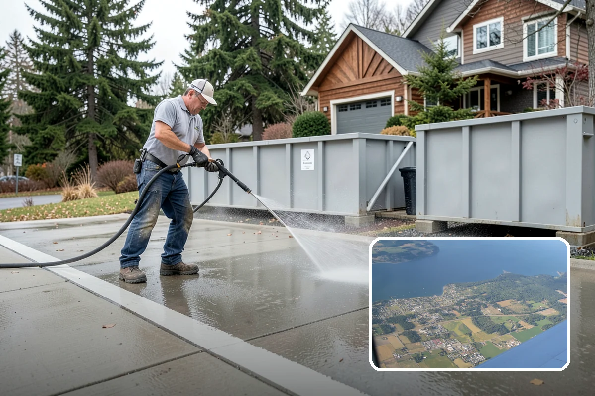 Concrete Brightening in Coupeville, Island County, WA - Reverses the dull, grayed look caused by years of damp weather