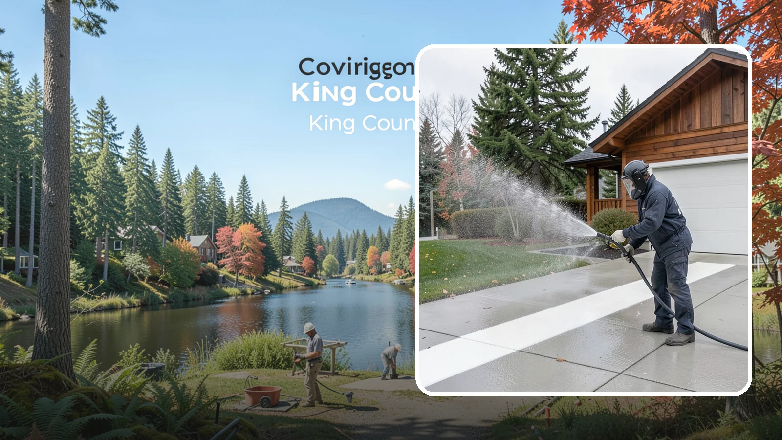 Concrete Brightening in Covington, King County, WA - Bring grayed, weathered concrete back to a bright, fresh tone with a post-wash brightening treatment.