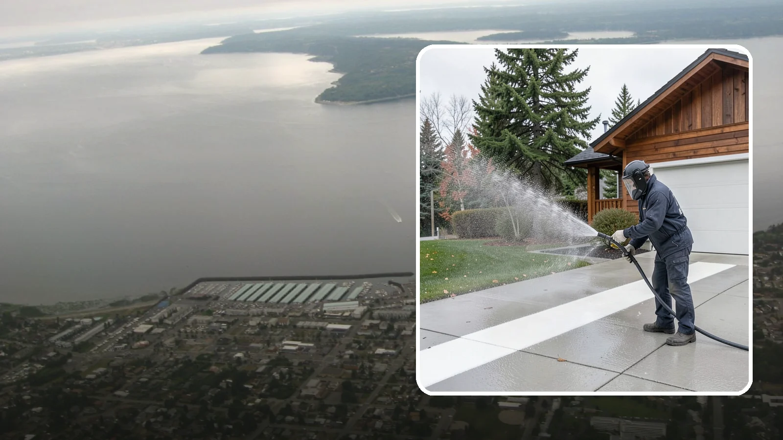 Concrete Brightening in Des Moines, King County, WA - Bring grayed, weathered concrete back to a bright, fresh tone with a post-wash brightening treatment.