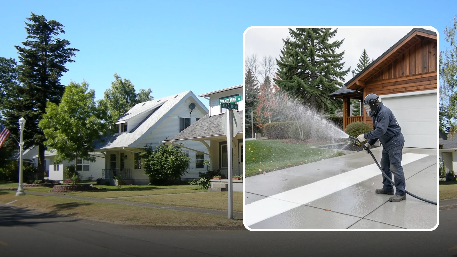 Concrete Brightening in DuPont, Pierce County, WA - Bring grayed, weathered concrete back to a bright, fresh tone with a post-wash brightening treatment.