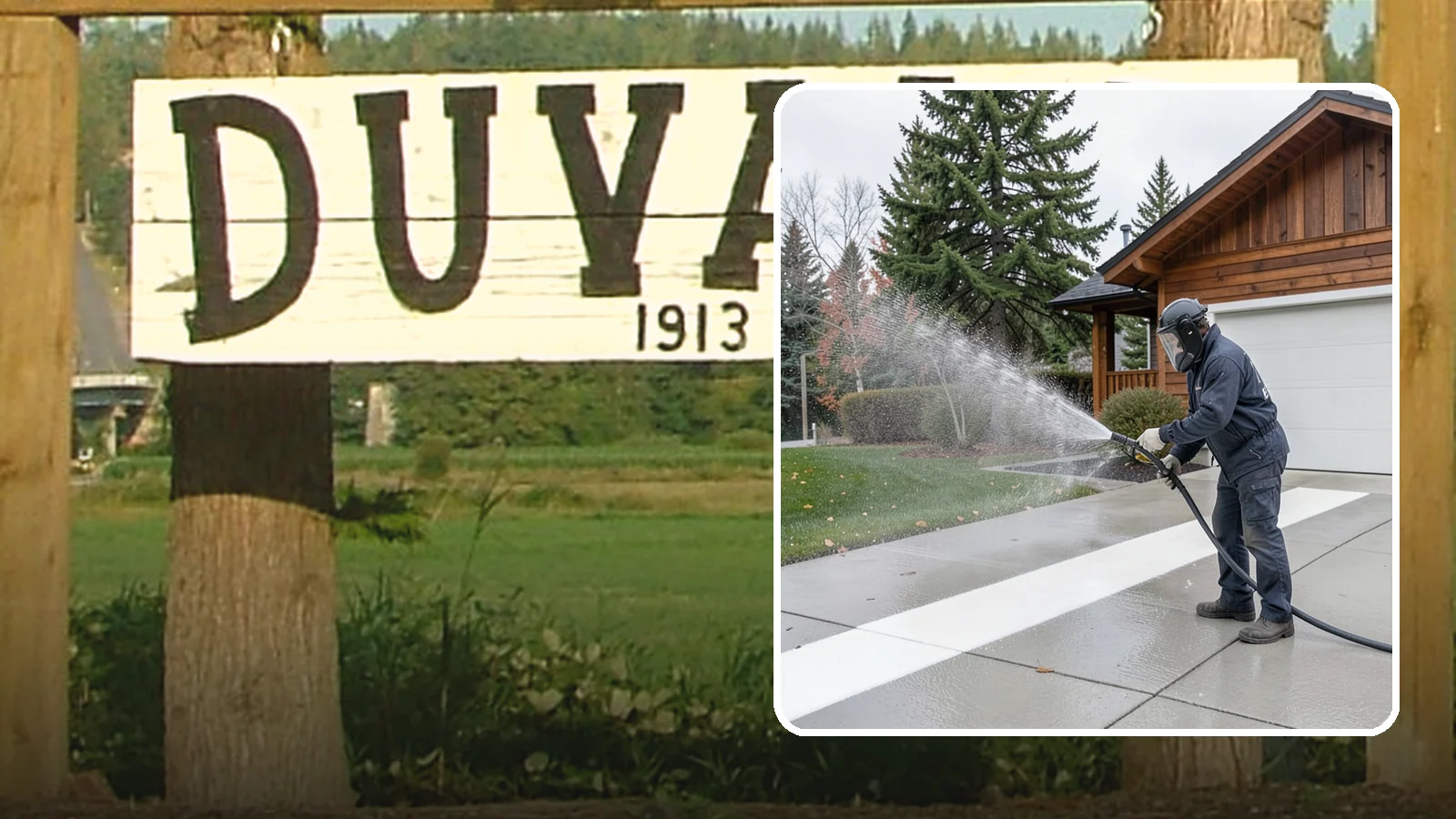 Concrete Brightening in Duvall, King County, WA - Bring grayed, weathered concrete back to a bright, fresh tone with a post-wash brightening treatment.