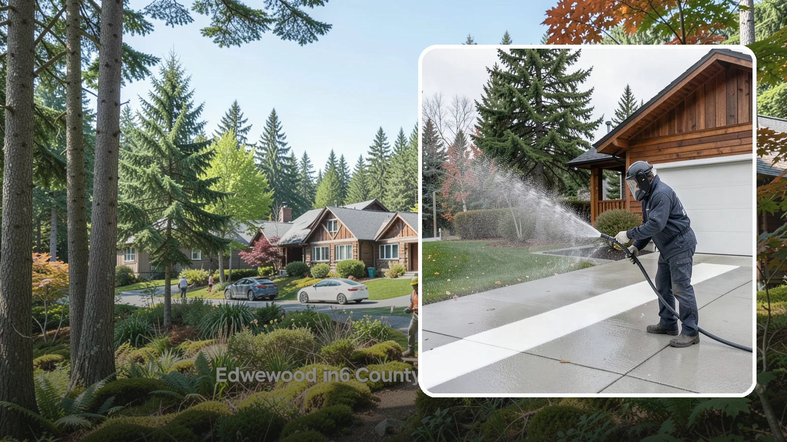 Concrete Brightening in Edgewood, Pierce County, WA - Bring grayed, weathered concrete back to a bright, fresh tone with a post-wash brightening treatment.
