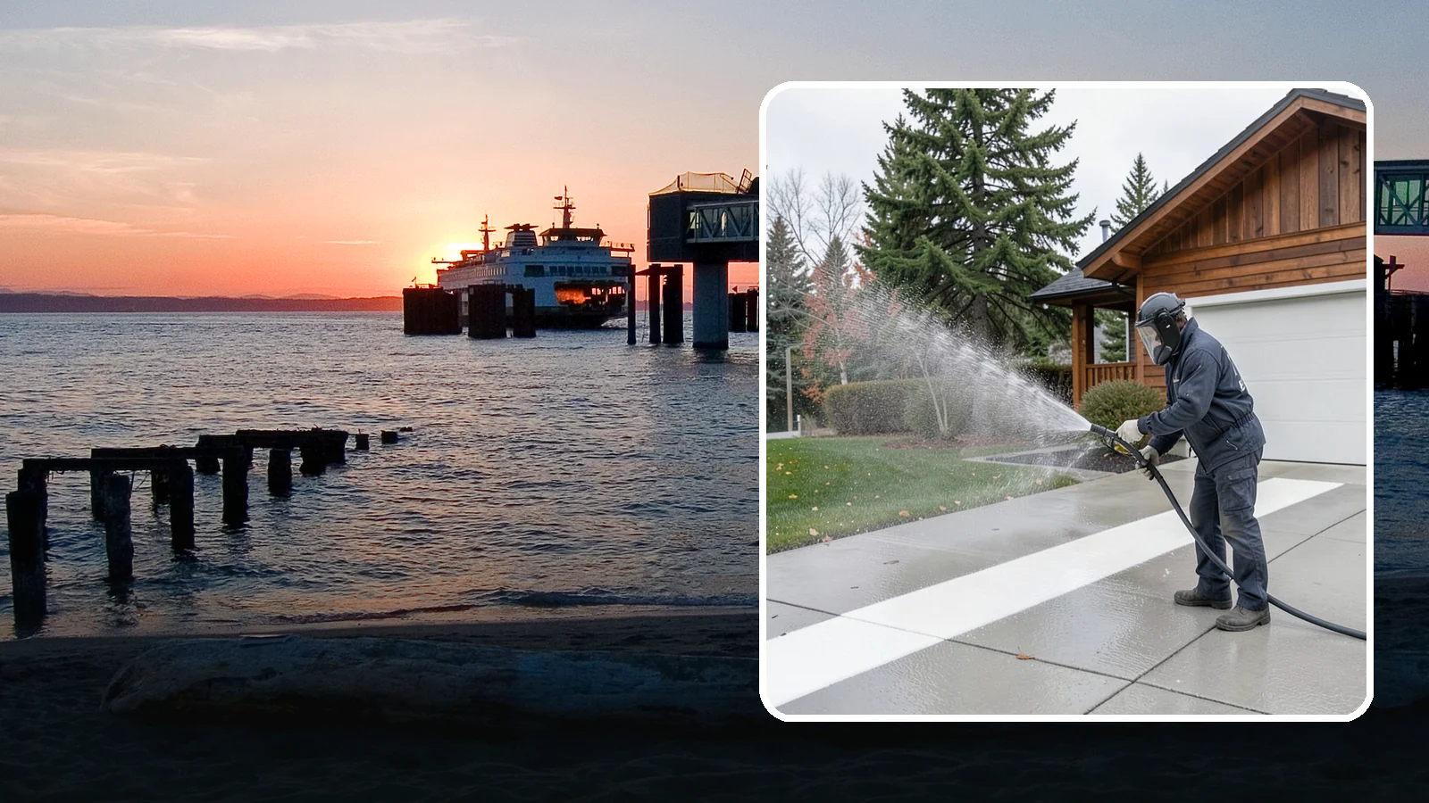 Concrete Brightening in Edmonds, Snohomish County, WA - Bring grayed, weathered concrete back to a bright, fresh tone with a post-wash brightening treatment.