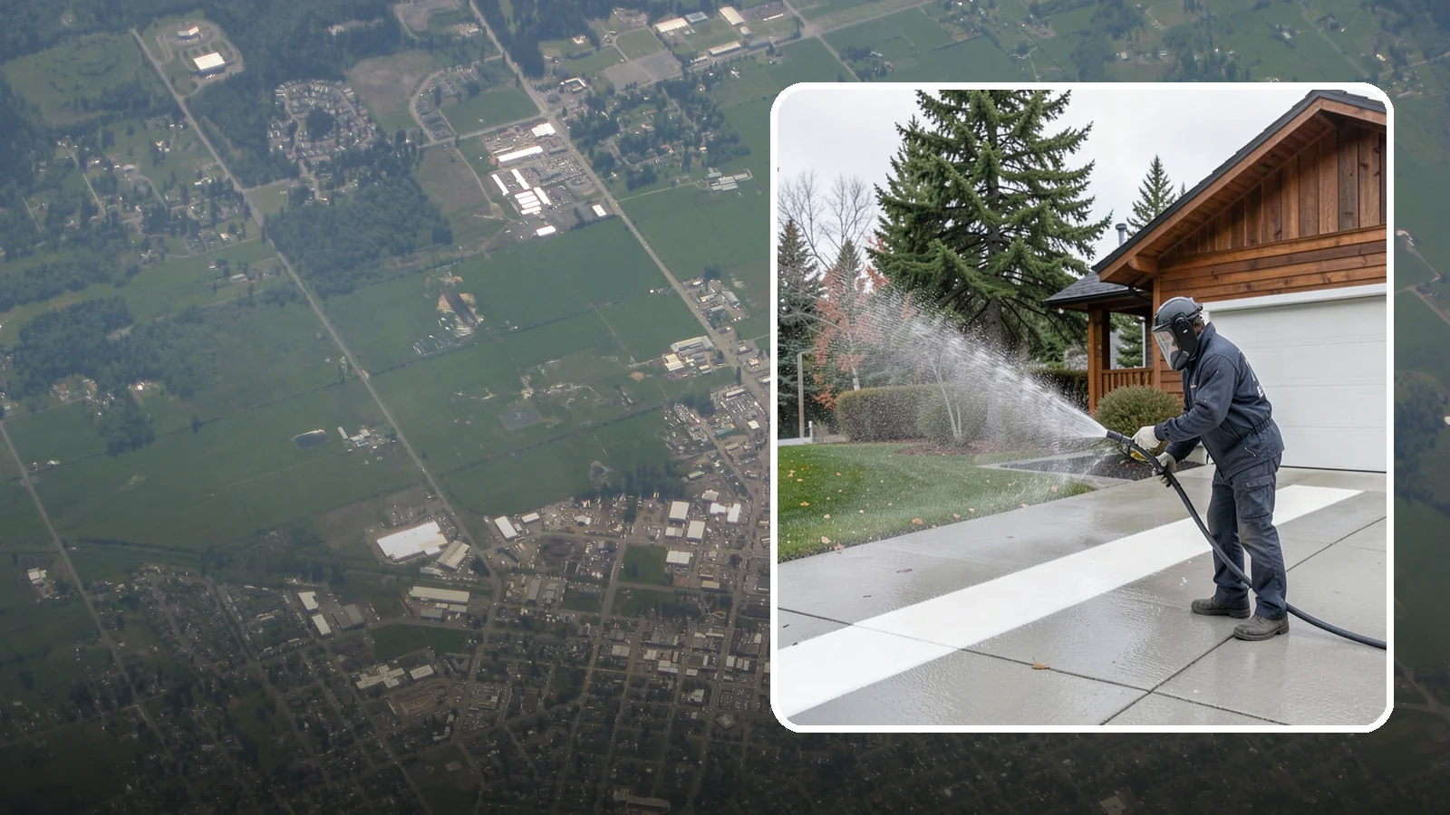 Concrete Brightening in Enumclaw, King County, WA - Bring grayed, weathered concrete back to a bright, fresh tone with a post-wash brightening treatment.