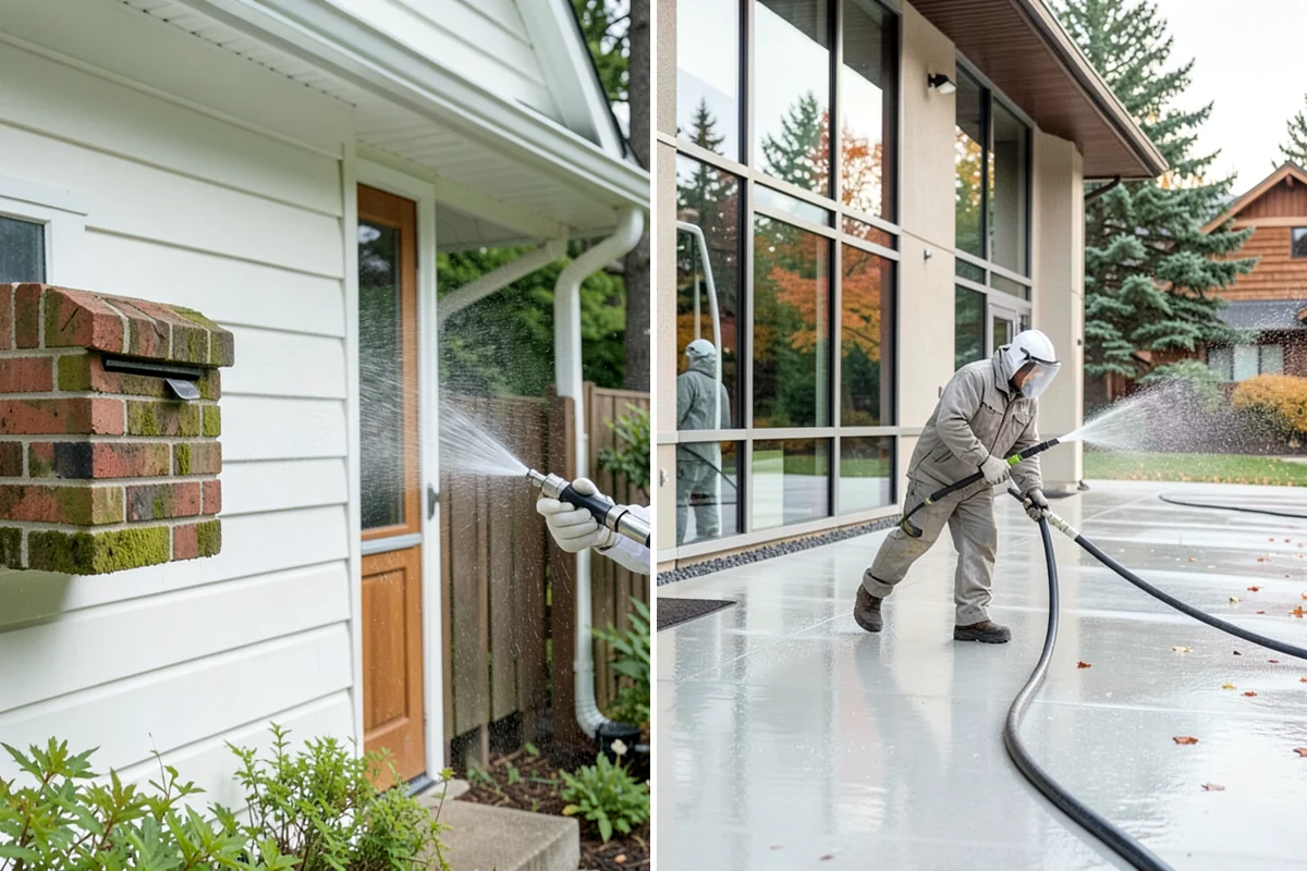 Concrete Brightening in Enumclaw, King County, WA - Complete a full surface clean to remove organic growth