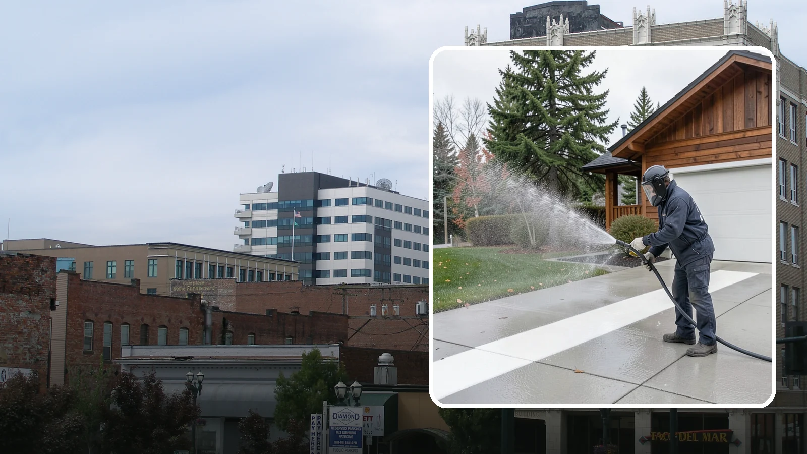 Concrete Brightening in Everett, Snohomish County, WA - Bring grayed, weathered concrete back to a bright, fresh tone with a post-wash brightening treatment.