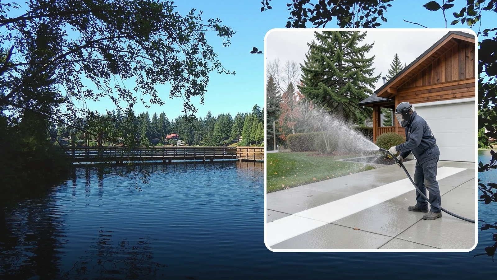 Concrete Brightening in Federal Way, King County, WA - Bring grayed, weathered concrete back to a bright, fresh tone with a post-wash brightening treatment.