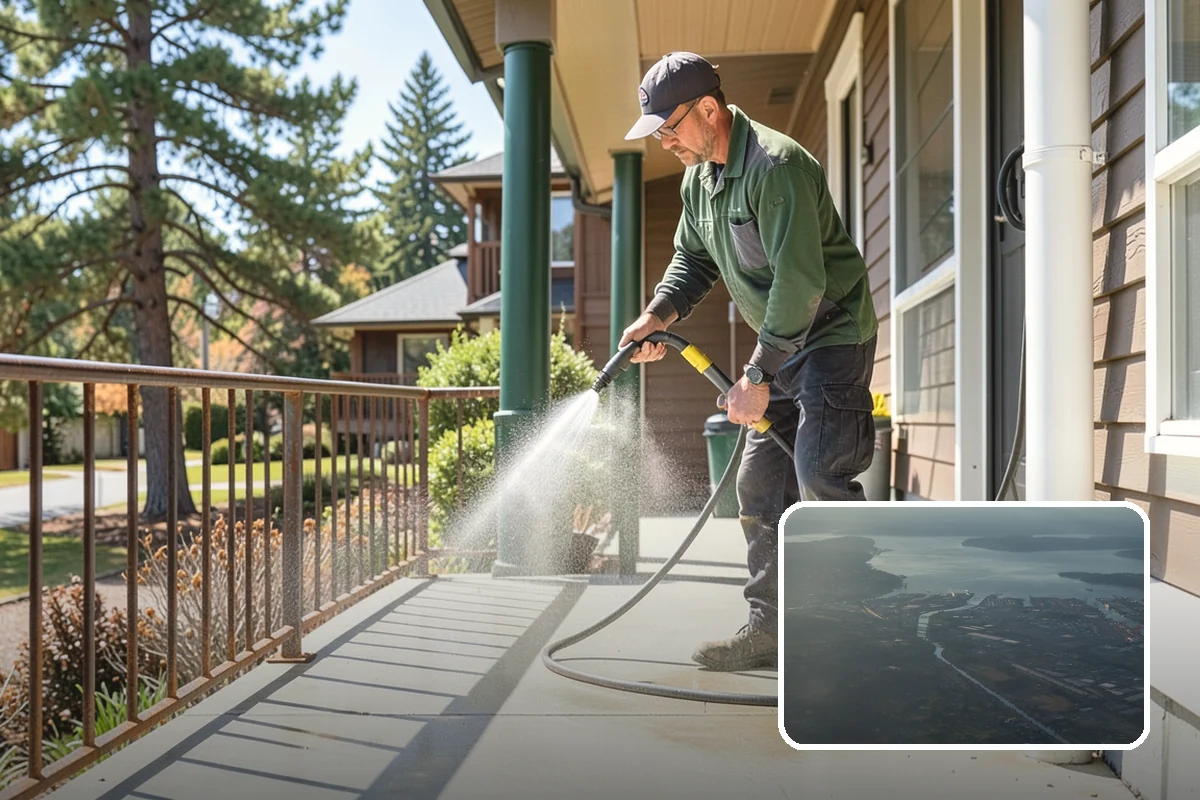 Concrete Brightening in Fife, Pierce County, WA - Reverses the dull, grayed look caused by years of damp weather
