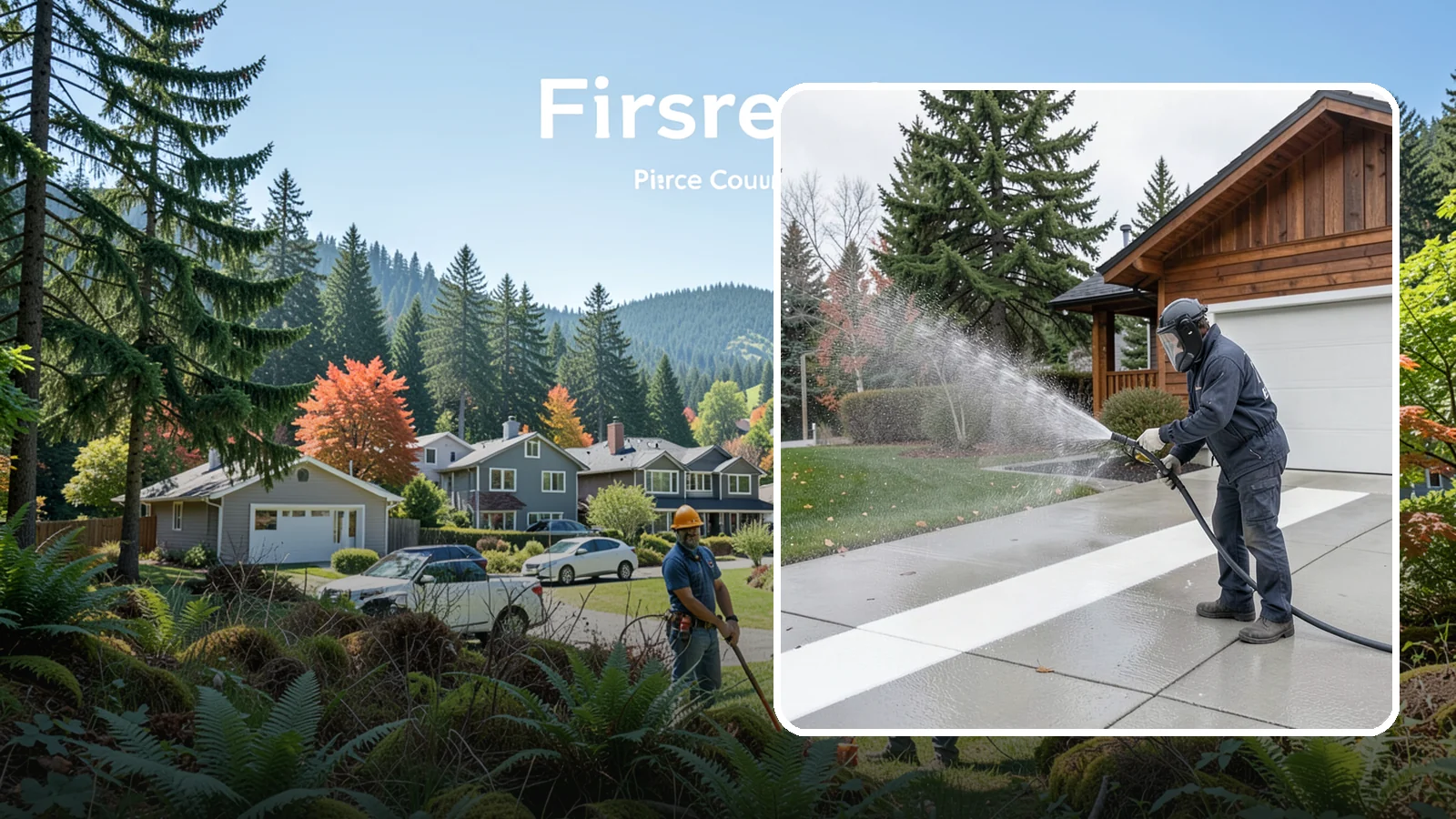 Concrete Brightening in Fircrest, Pierce County, WA - Bring grayed, weathered concrete back to a bright, fresh tone with a post-wash brightening treatment.