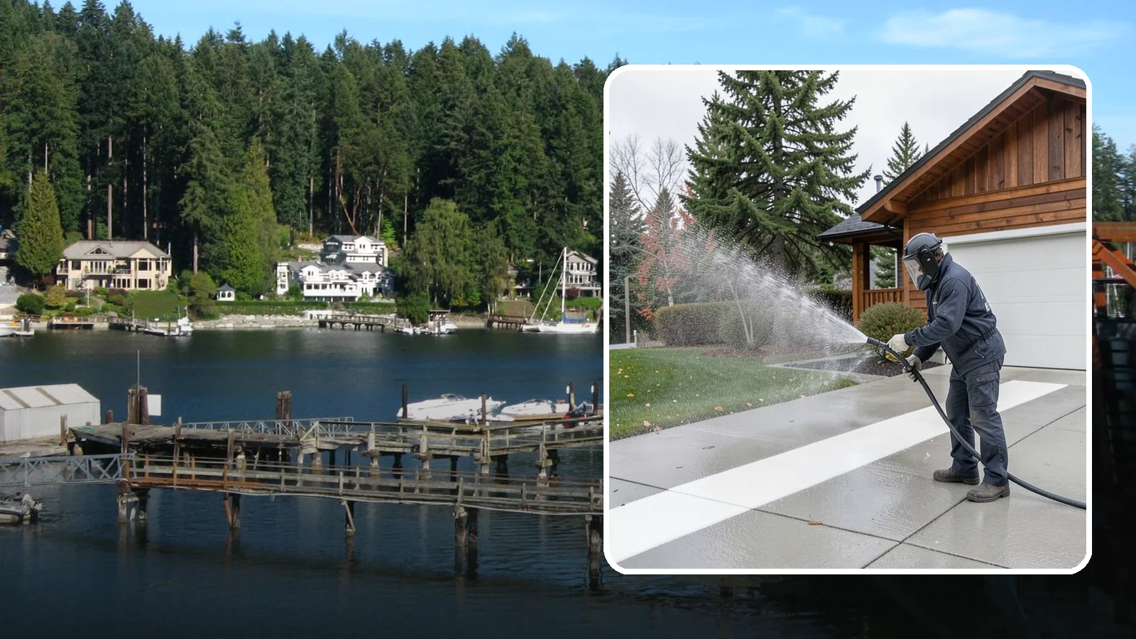 Concrete Brightening in Gig Harbor, Pierce County, WA - Bring grayed, weathered concrete back to a bright, fresh tone with a post-wash brightening treatment.