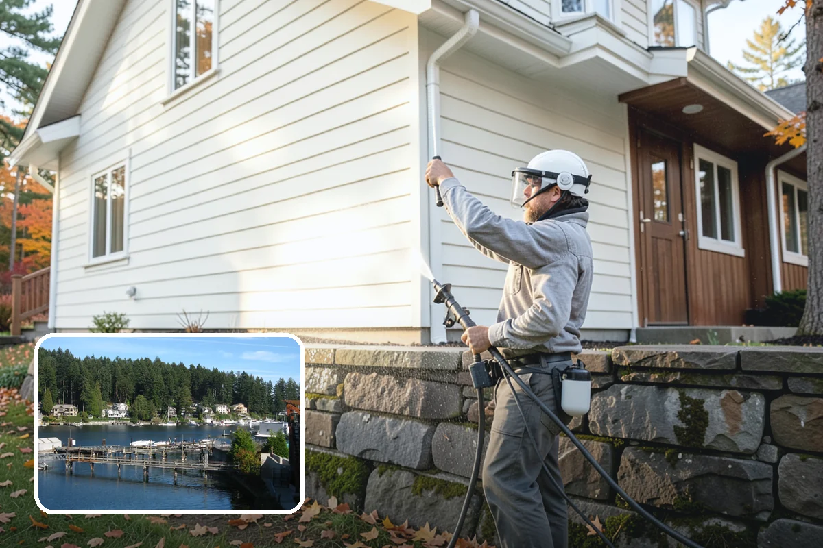 Concrete Brightening in Gig Harbor, Pierce County, WA - Reverses the dull, grayed look caused by years of damp weather