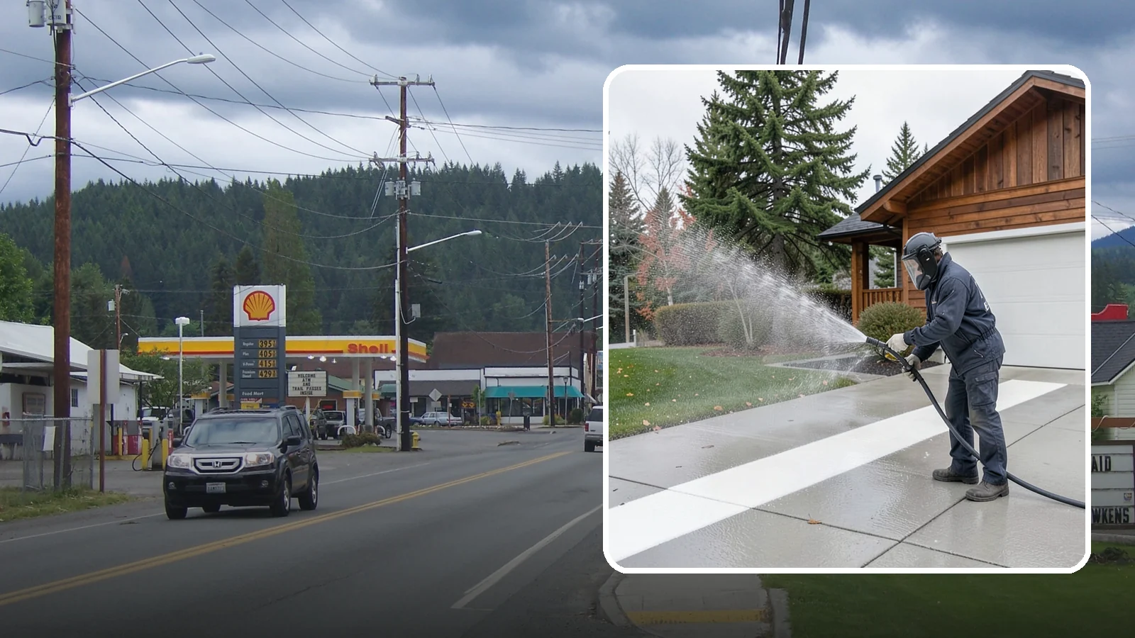 Concrete Brightening in Granite Falls, Snohomish County, WA - Bring grayed, weathered concrete back to a bright, fresh tone with a post-wash brightening treatment.