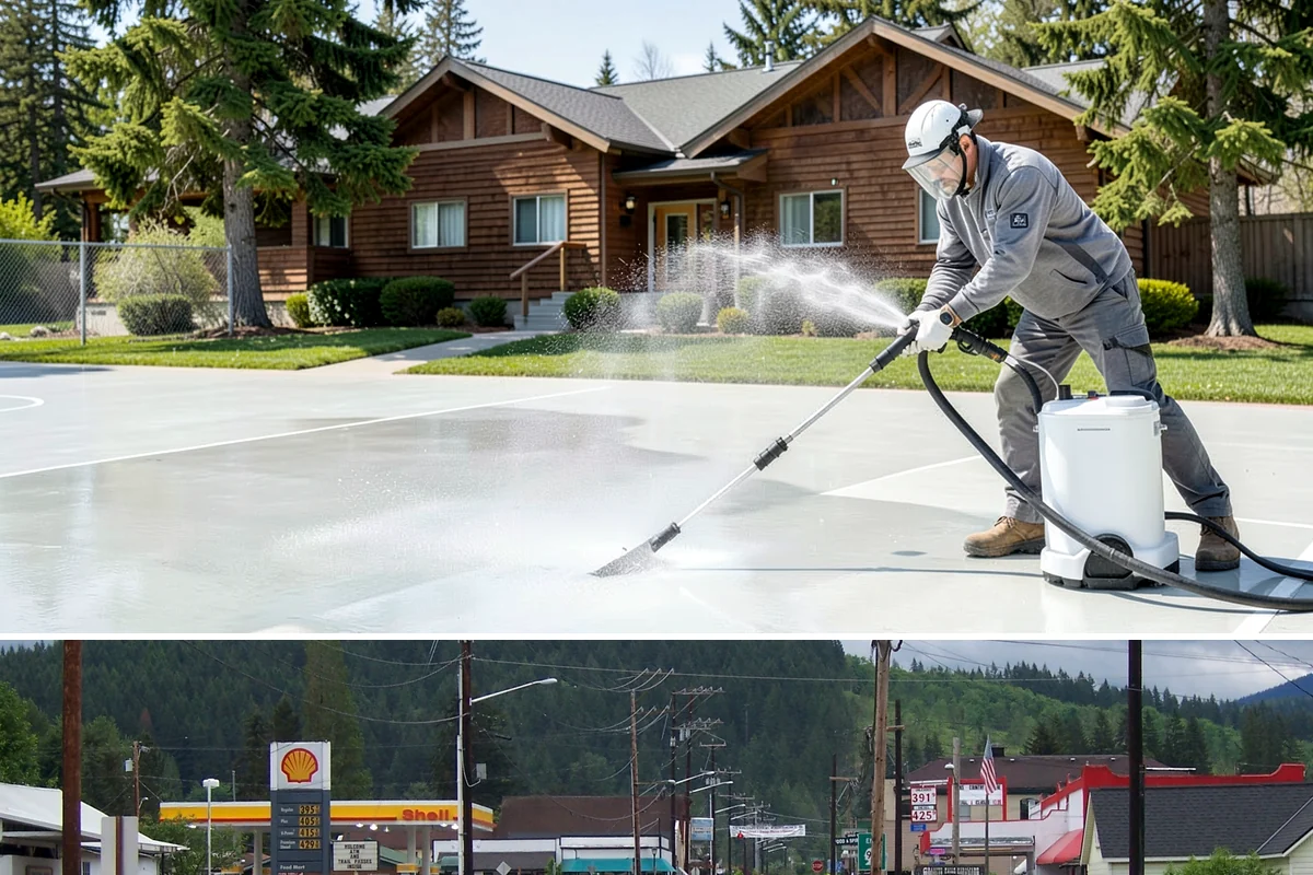 Concrete Brightening in Granite Falls, Snohomish County, WA - A dry stretch in summer lets the brightener react and rinse cleanly without dilution from rain, making it the best season for...