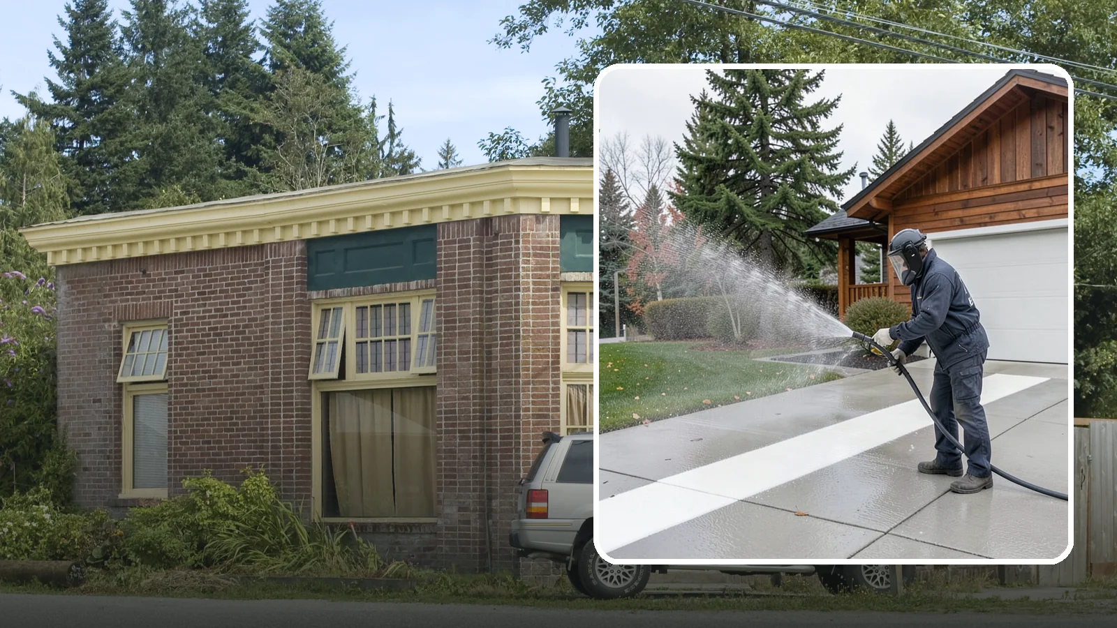 Concrete Brightening in Hamilton, Skagit County, WA - Bring grayed, weathered concrete back to a bright, fresh tone with a post-wash brightening treatment.