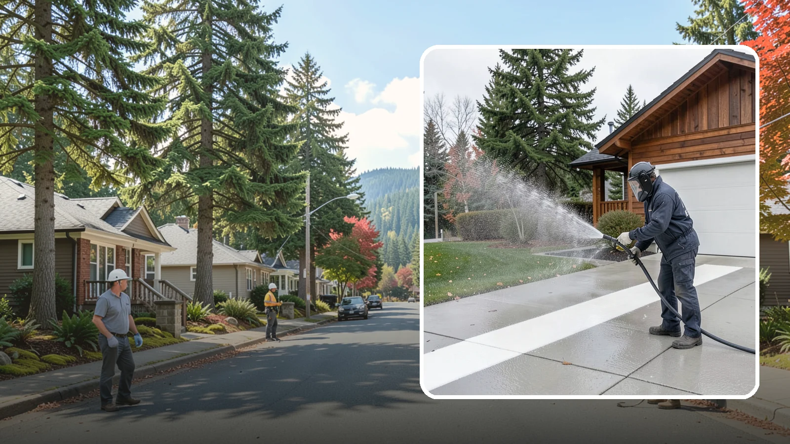 Concrete Brightening in Hunts Point, King County, WA - Bring grayed, weathered concrete back to a bright, fresh tone with a post-wash brightening treatment.