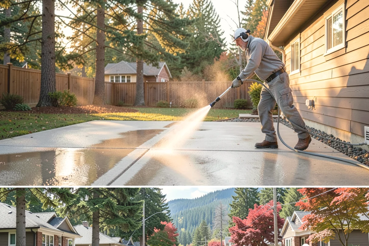 Concrete Brightening in Hunts Point, King County, WA - A dry stretch in summer lets the brightener react and rinse cleanly without dilution from rain, making it the best season for...