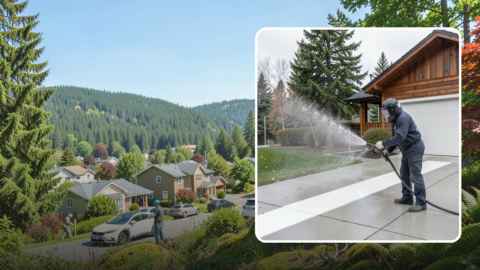 Concrete Brightening in Index, Snohomish County, WA - Bring grayed, weathered concrete back to a bright, fresh tone with a post-wash brightening treatment.