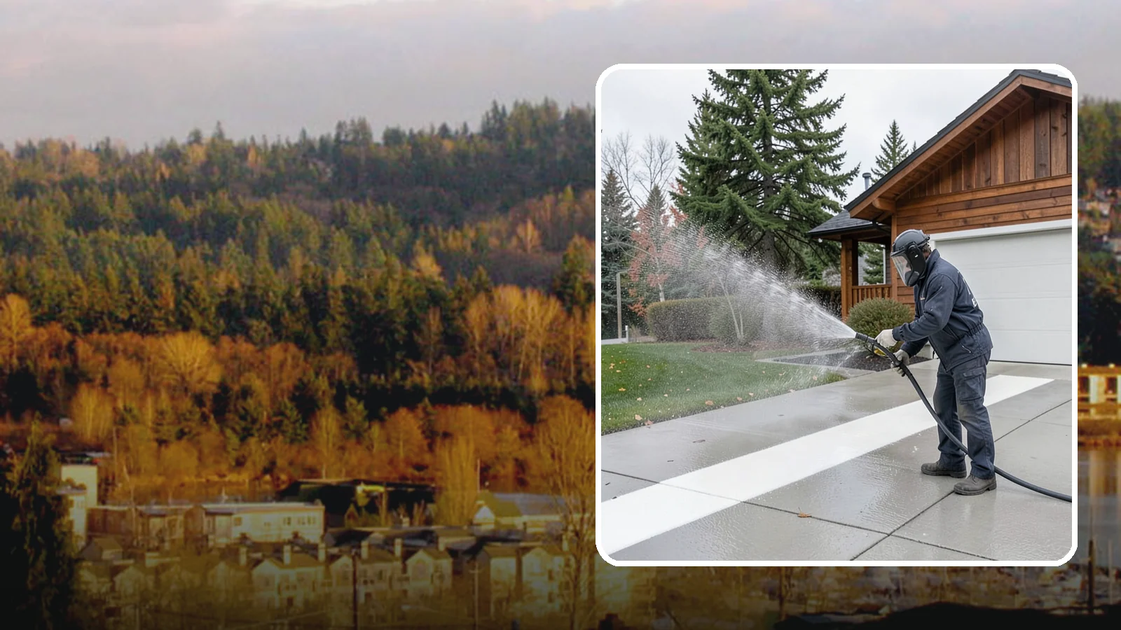 Concrete Brightening in Kenmore, King County, WA - Bring grayed, weathered concrete back to a bright, fresh tone with a post-wash brightening treatment.