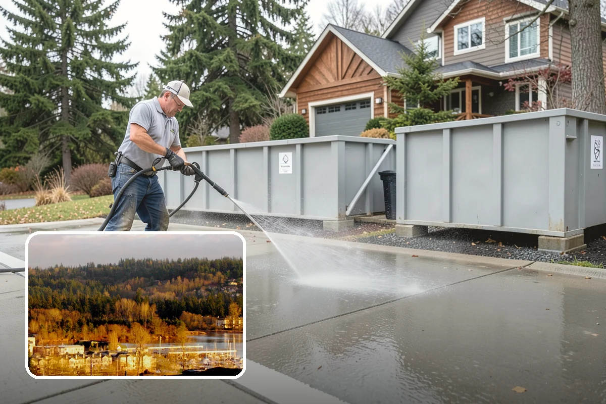 Concrete Brightening in Kenmore, King County, WA - Reverses the dull, grayed look caused by years of damp weather