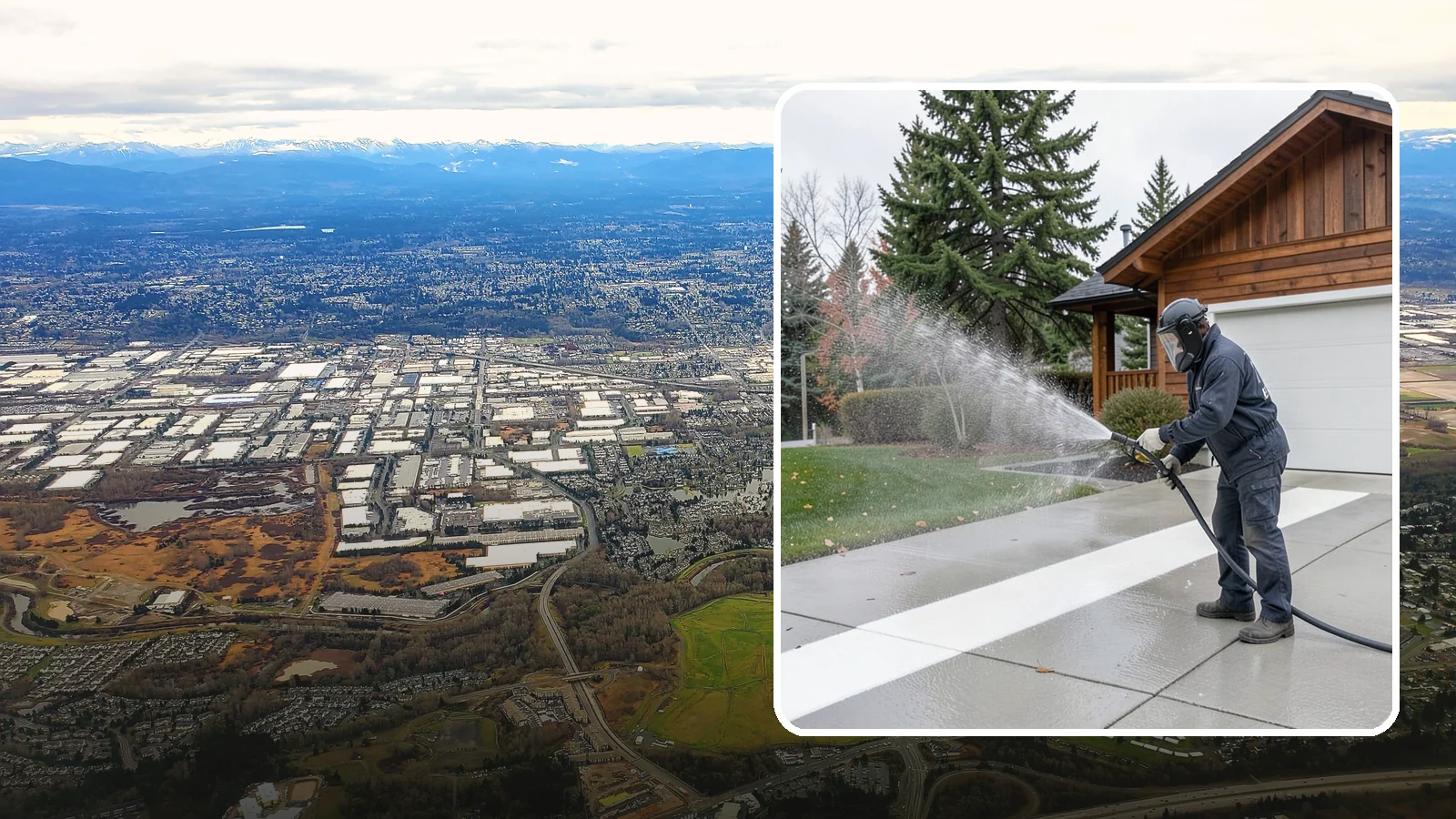 Concrete Brightening in Kent, King County, WA - Bring grayed, weathered concrete back to a bright, fresh tone with a post-wash brightening treatment.