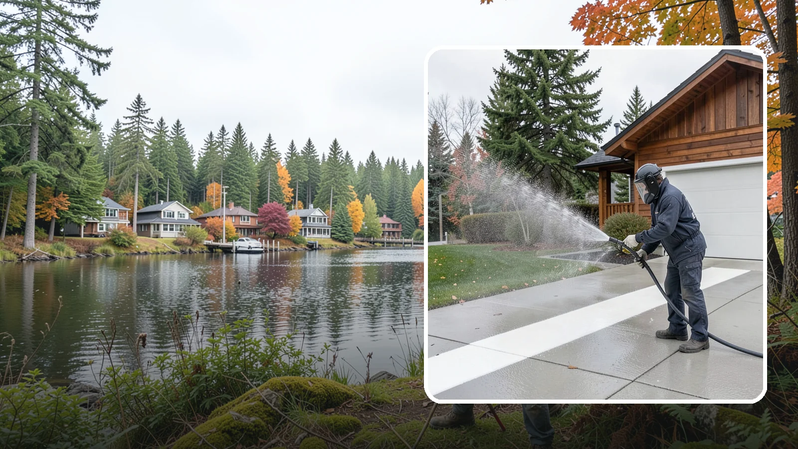 Concrete Brightening in La Conner, Skagit County, WA - Bring grayed, weathered concrete back to a bright, fresh tone with a post-wash brightening treatment.