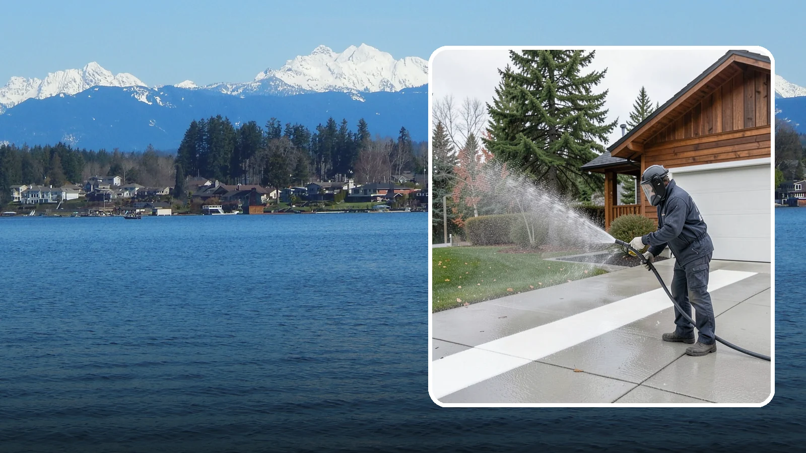 Concrete Brightening in Lake Stevens, Snohomish County, WA - Bring grayed, weathered concrete back to a bright, fresh tone with a post-wash brightening treatment.