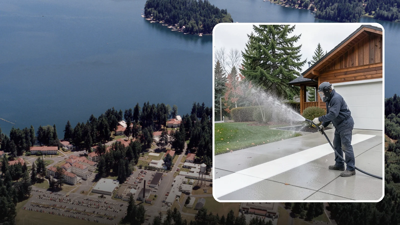 Concrete Brightening in Lakewood, Pierce County, WA - Bring grayed, weathered concrete back to a bright, fresh tone with a post-wash brightening treatment.