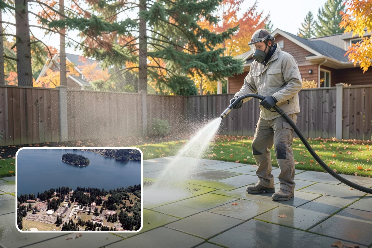 Concrete Brightening in Lakewood, Pierce County, WA - Reverses the dull, grayed look caused by years of damp weather