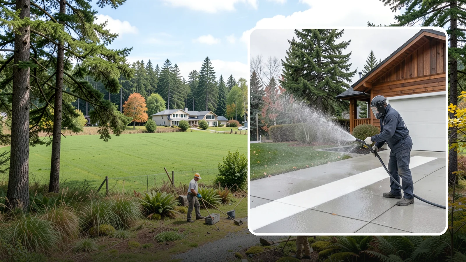 Concrete Brightening in Lyman, Skagit County, WA - Bring grayed, weathered concrete back to a bright, fresh tone with a post-wash brightening treatment.