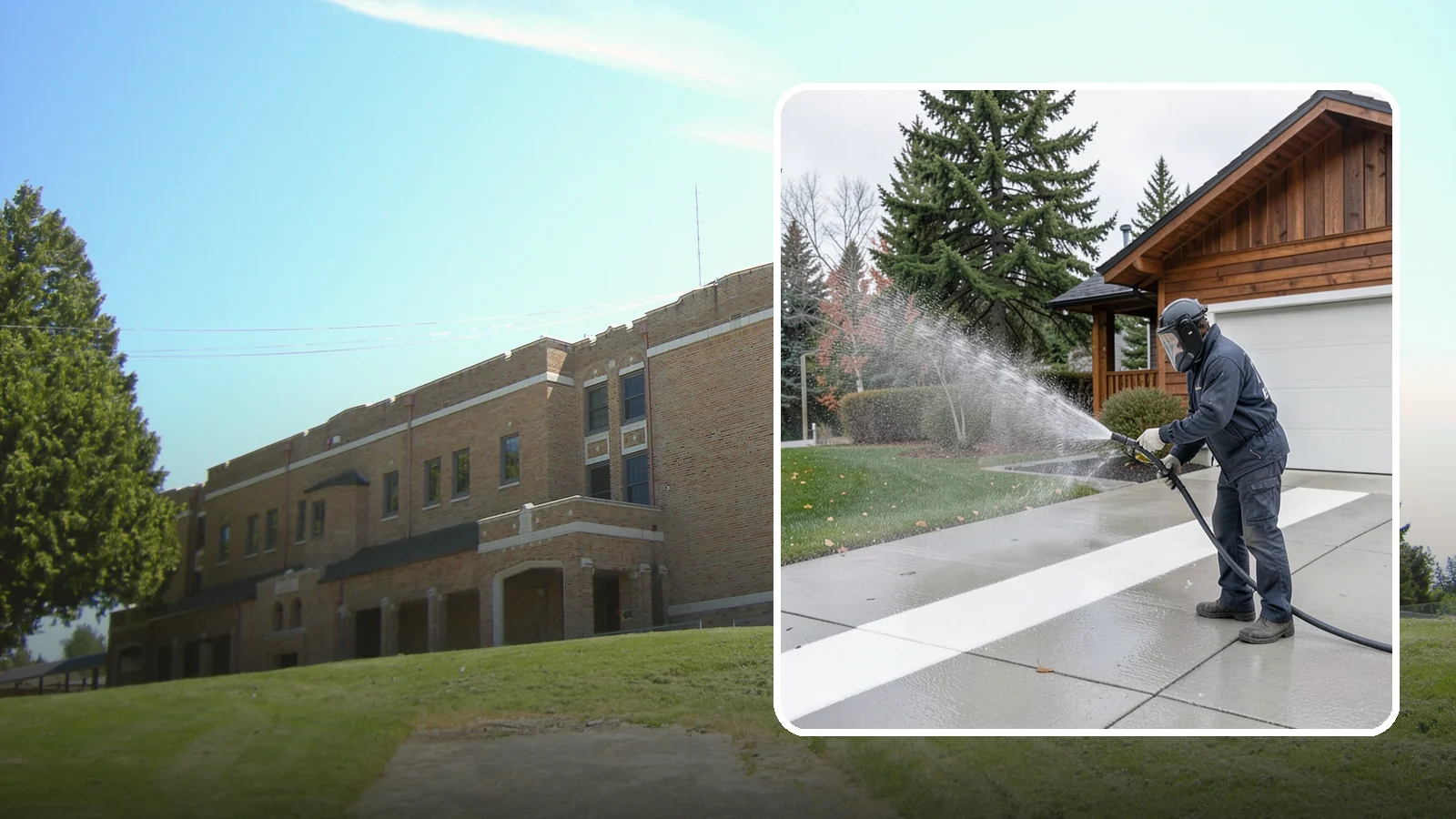 Concrete Brightening in Maple Valley, King County, WA - Bring grayed, weathered concrete back to a bright, fresh tone with a post-wash brightening treatment.