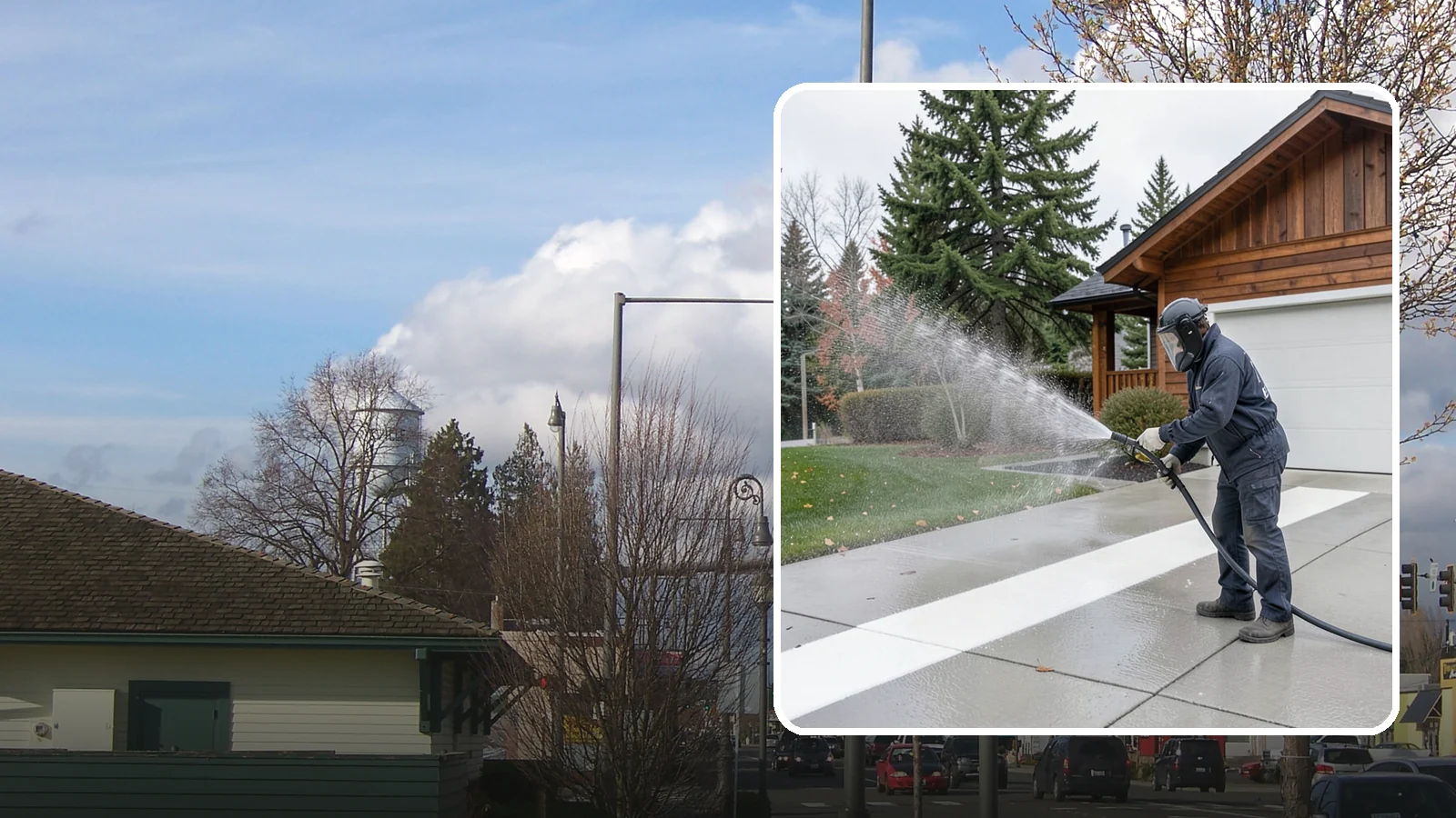 Concrete Brightening in Marysville, Snohomish County, WA - Bring grayed, weathered concrete back to a bright, fresh tone with a post-wash brightening treatment.