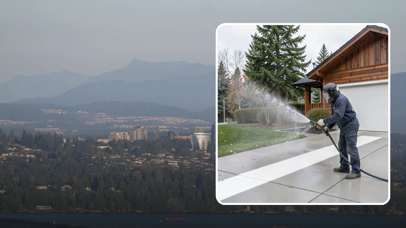 Concrete Brightening in Medina, King County, WA - Bring grayed, weathered concrete back to a bright, fresh tone with a post-wash brightening treatment.