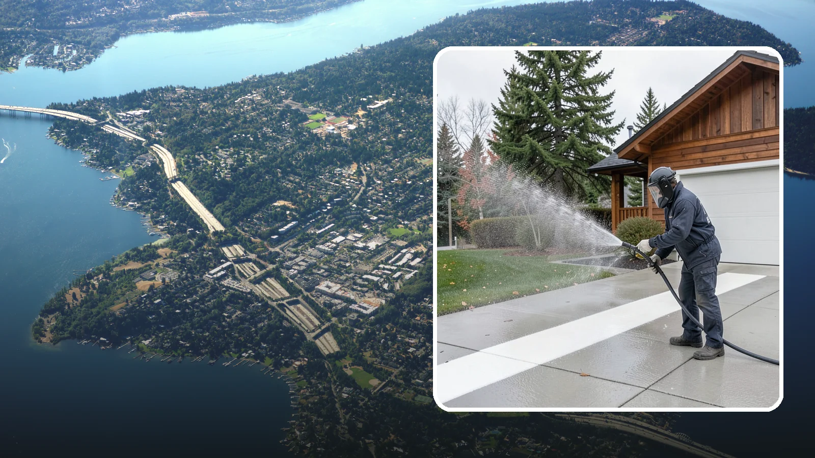 Concrete Brightening in Mercer Island, King County, WA - Bring grayed, weathered concrete back to a bright, fresh tone with a post-wash brightening treatment.