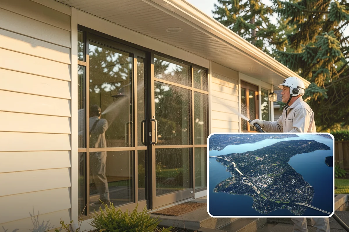 Concrete Brightening in Mercer Island, King County, WA - Reverses the dull, grayed look caused by years of damp weather