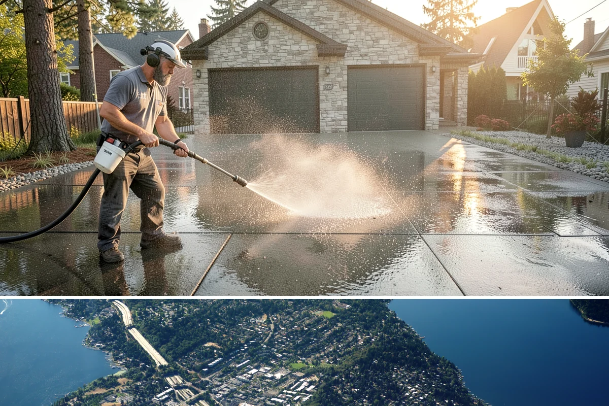 Concrete Brightening in Mercer Island, King County, WA - A dry stretch in summer lets the brightener react and rinse cleanly without dilution from rain, making it the best season for...