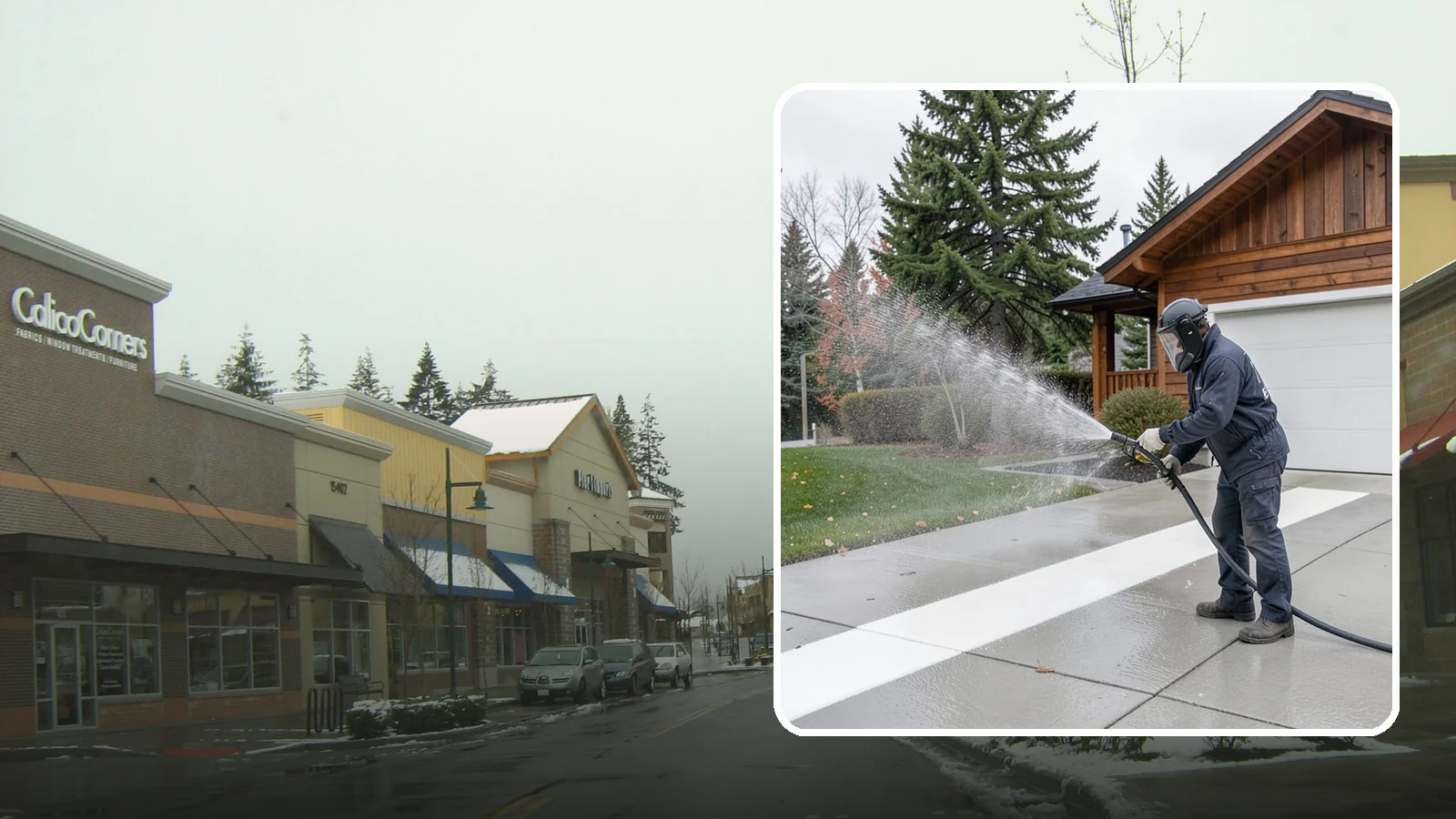 Concrete Brightening in Mill Creek, Snohomish County, WA - Bring grayed, weathered concrete back to a bright, fresh tone with a post-wash brightening treatment.