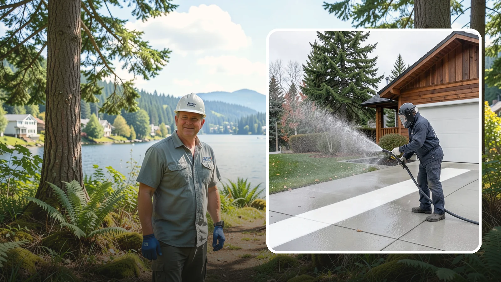 Concrete Brightening in Milton, King County, WA - Bring grayed, weathered concrete back to a bright, fresh tone with a post-wash brightening treatment.