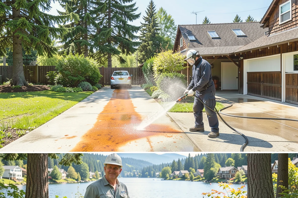 Concrete Brightening in Milton, King County, WA - A dry stretch in summer lets the brightener react and rinse cleanly without dilution from rain, making it the best season for...