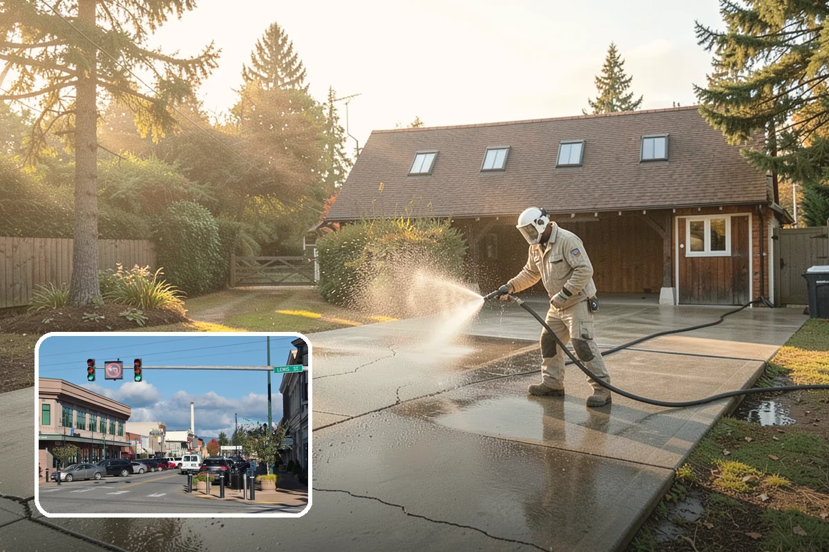 Concrete Brightening in Monroe, Snohomish County, WA - Reverses the dull, grayed look caused by years of damp weather