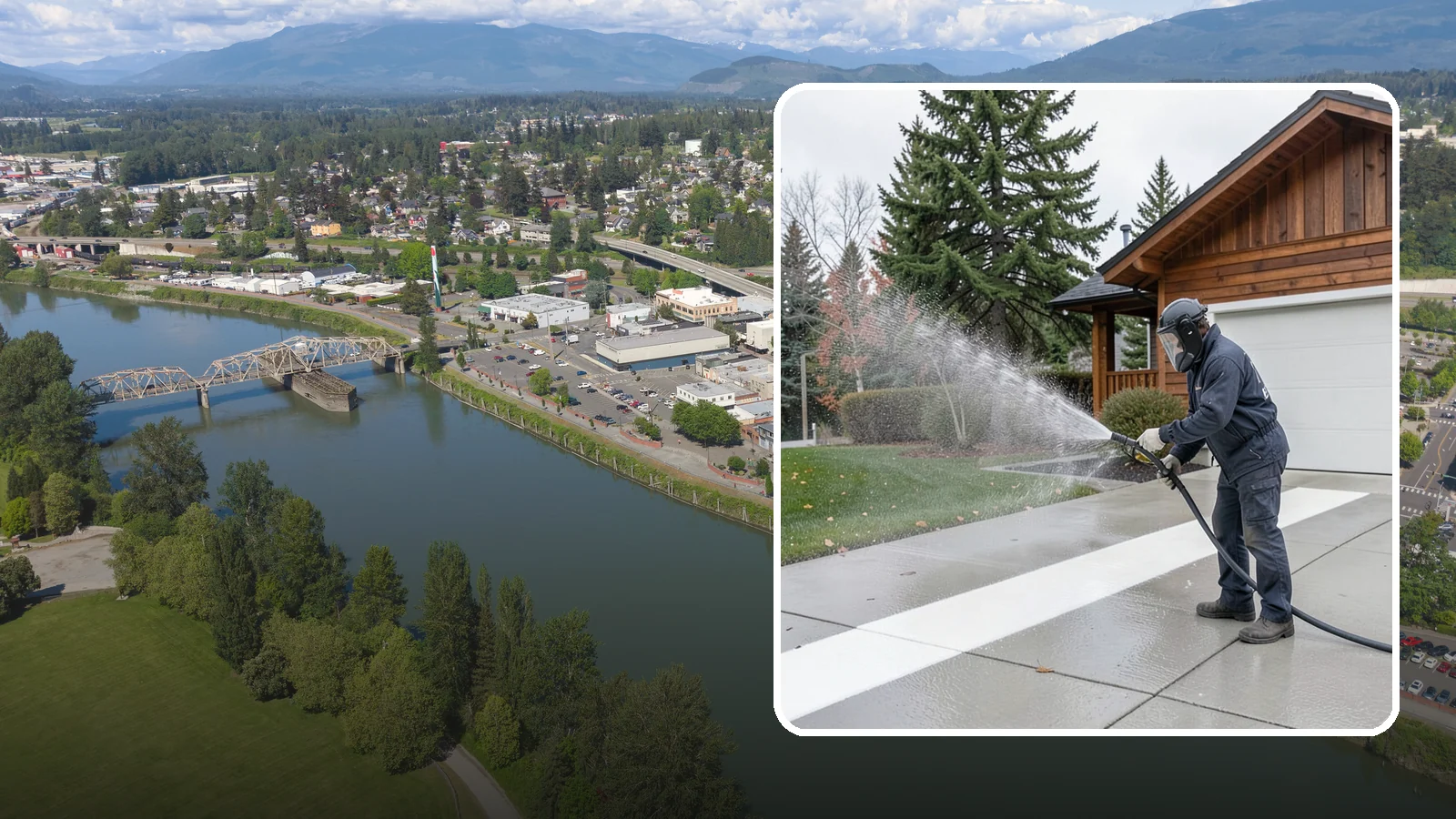 Concrete Brightening in Mount Vernon, Skagit County, WA - Bring grayed, weathered concrete back to a bright, fresh tone with a post-wash brightening treatment.