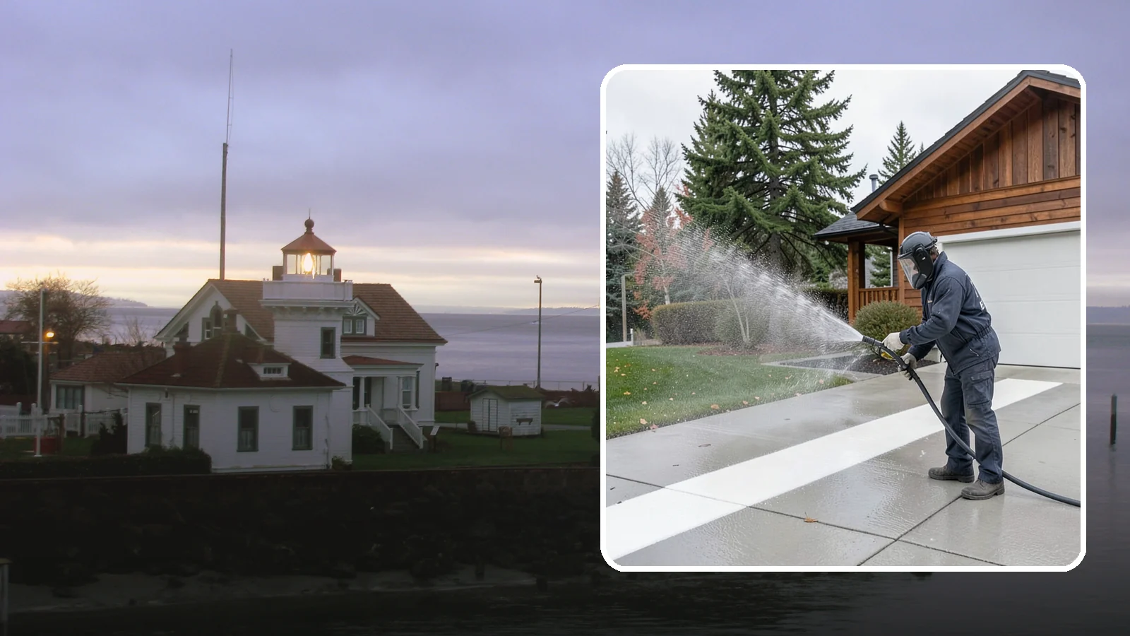 Concrete Brightening in Mukilteo, Snohomish County, WA - Bring grayed, weathered concrete back to a bright, fresh tone with a post-wash brightening treatment.