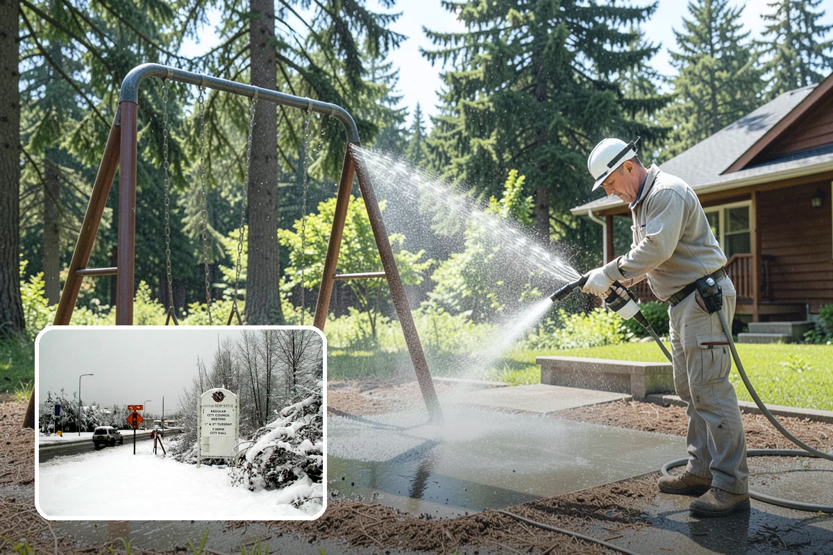 Concrete Brightening in Newcastle, King County, WA - Reverses the dull, grayed look caused by years of damp weather