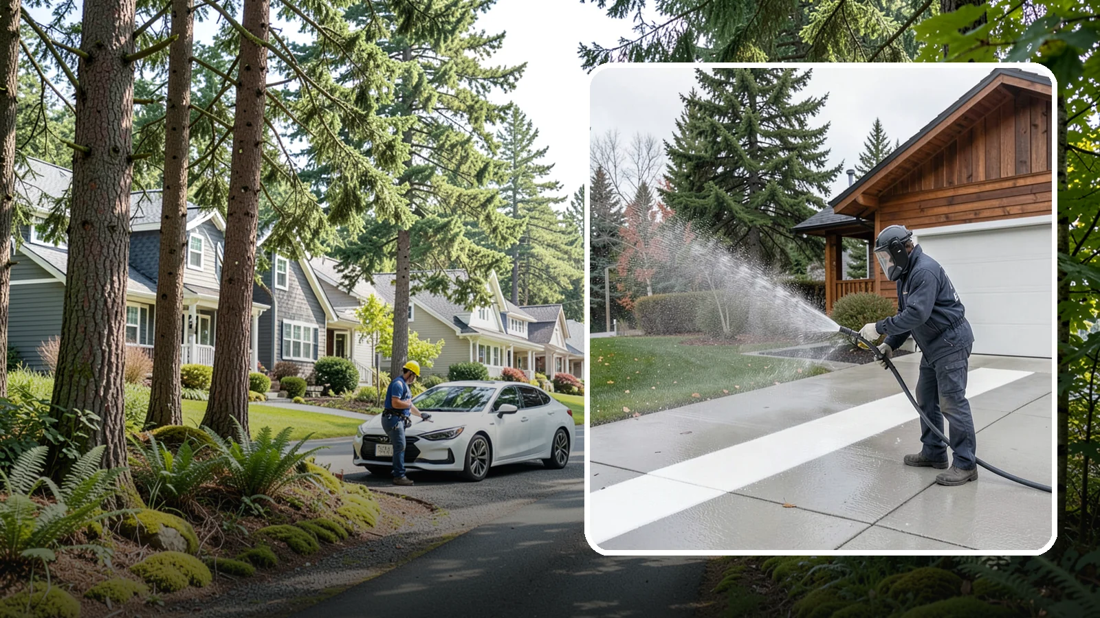 Concrete Brightening in Normandy Park, King County, WA - Bring grayed, weathered concrete back to a bright, fresh tone with a post-wash brightening treatment.