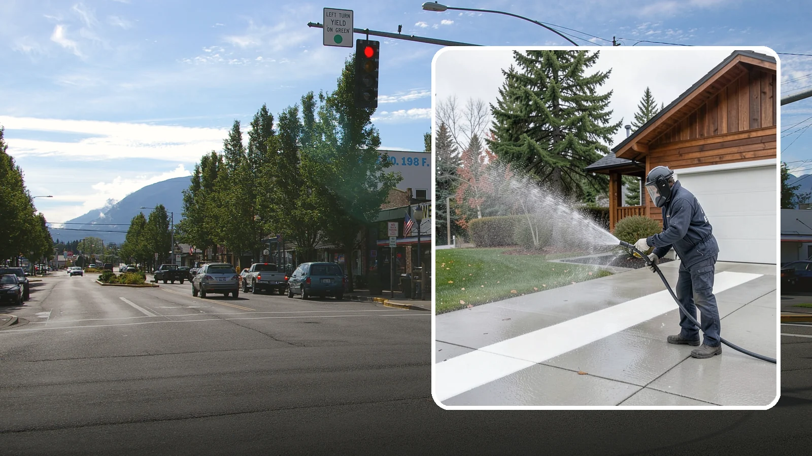 Concrete Brightening in North Bend, King County, WA - Bring grayed, weathered concrete back to a bright, fresh tone with a post-wash brightening treatment.