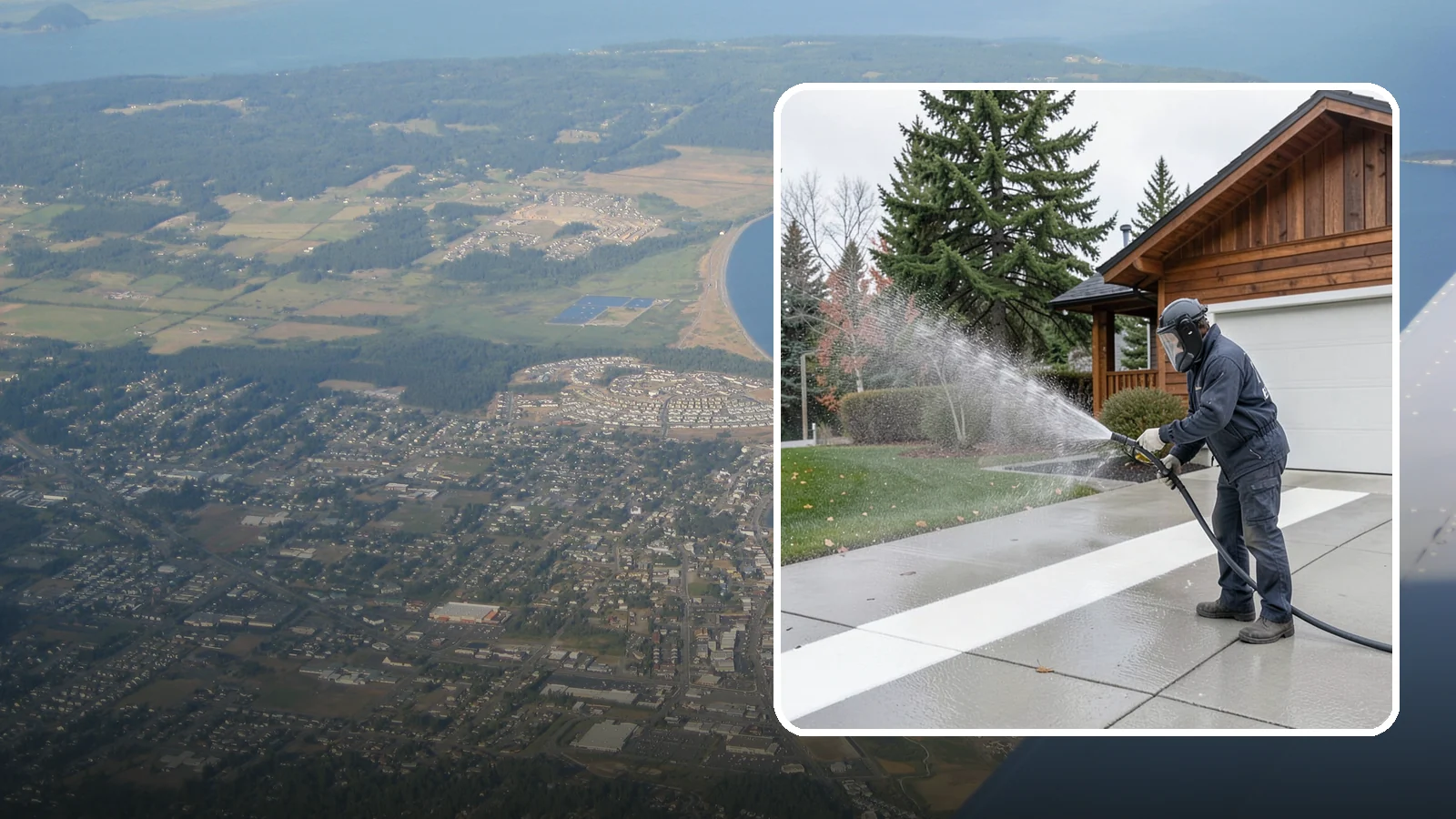 Concrete Brightening in Oak Harbor, Island County, WA - Bring grayed, weathered concrete back to a bright, fresh tone with a post-wash brightening treatment.