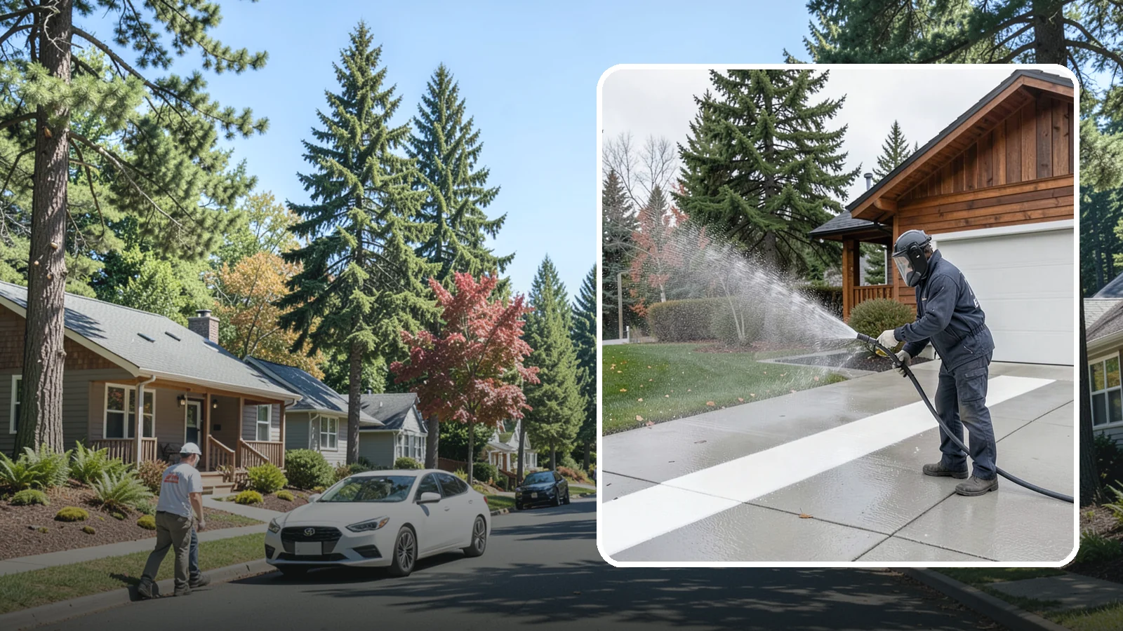 Concrete Brightening in Orting, Pierce County, WA - Bring grayed, weathered concrete back to a bright, fresh tone with a post-wash brightening treatment.